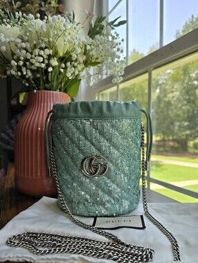 Gucci GG Marmont Bucket Bag Diagonal Quilted Sequins Mini Bag